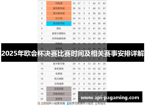 2025年欧会杯决赛比赛时间及相关赛事安排详解